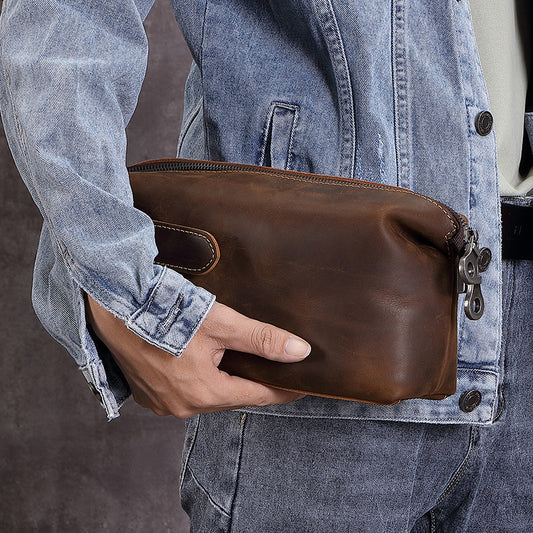 Men's Cowhide Clutch Large Capacity Storage Real Leather Toiletry Men's Handbags