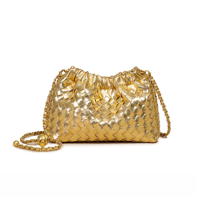 Women's Pleated Cloud Fashion Golden Ball Hand-woven Bags