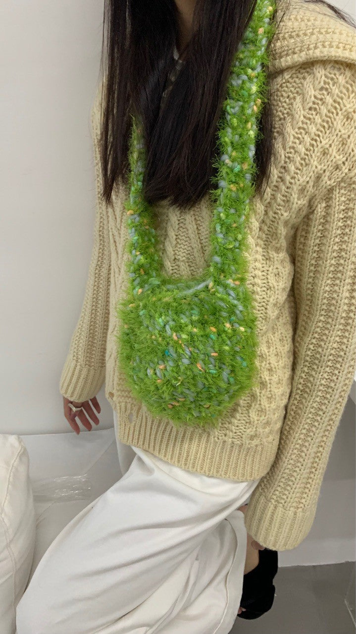 Women's Durable Design Woven Plush Finished Crossbody Bags