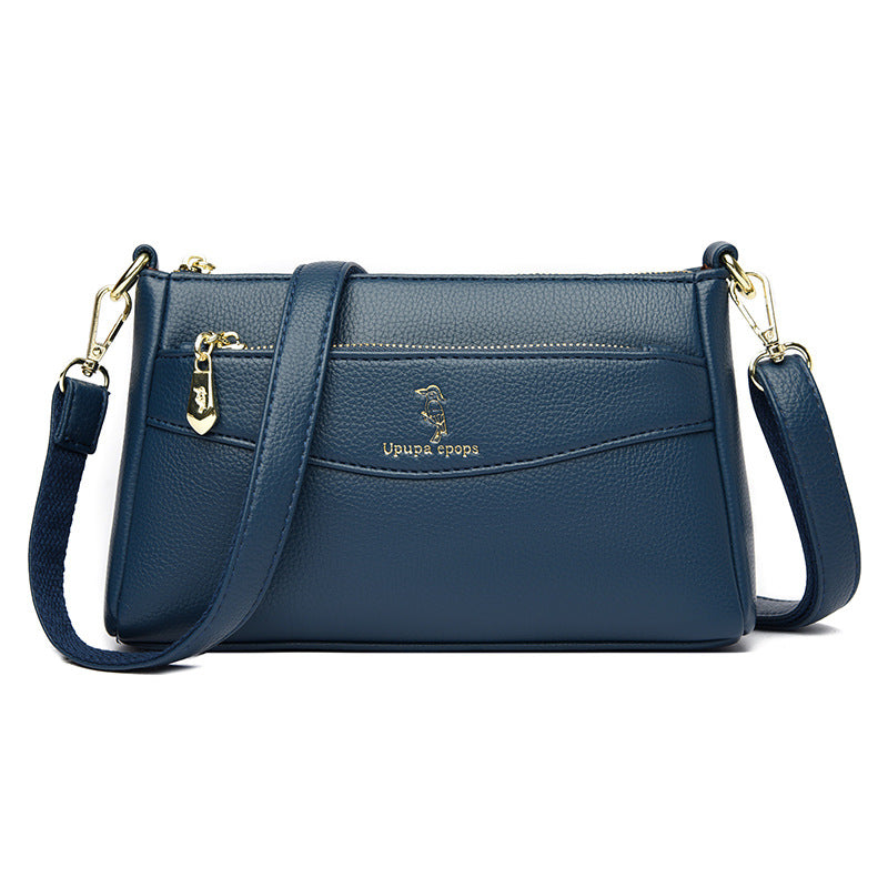 Women's Solid Color Soft Leather Mom Simple Women's Messenger Bag