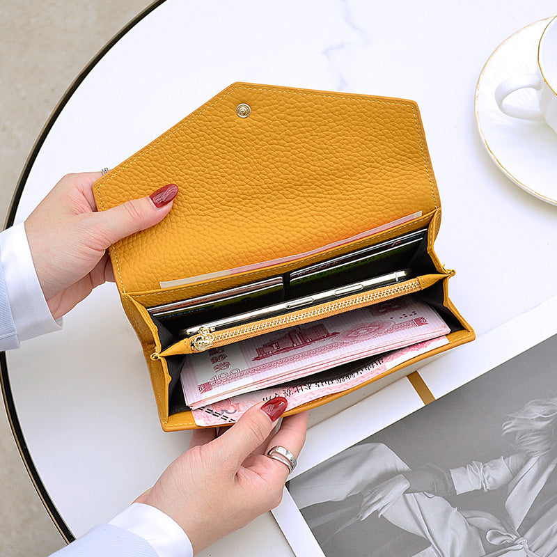 Women's Leather Long Simple First Layer Cowhide Multiple Ladies Wallets