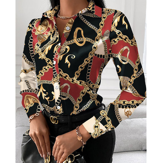 Women's Shirt Long Sleeve Geometric Print Temperament Blouses