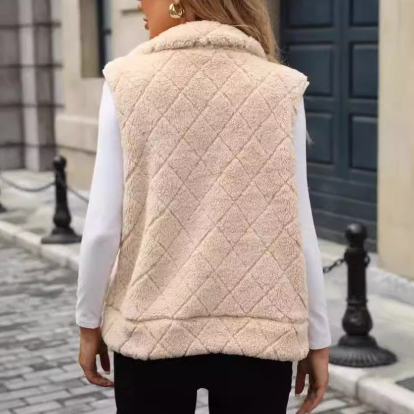 Women's Flash Veet Zipper Loose Diamond Lattice Vests