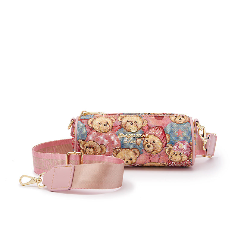 Women's Bear Attachment Round Trendy Fashion Barrel Crossbody Bags