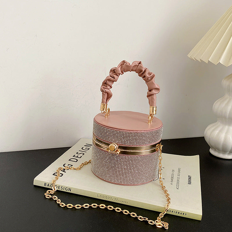 Women's Personality Fashionable Simple Mini Rhinestone Fashion Pleated Women's Shoulder Bag