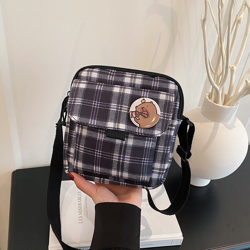 Women's Canvas Plaid Minority Plush Mini Retro Women's Shoulder Bag
