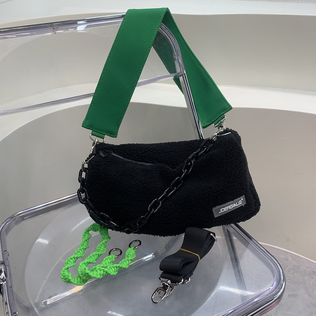 Women's Ge Plush Acrylic Chain Wide Strap Shoulder Bags