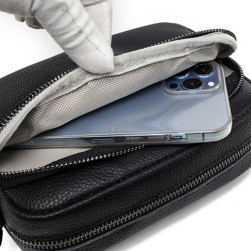 Women's & Men's Black Trendy Autumn Cowhide Solid Color Crossbody Bags