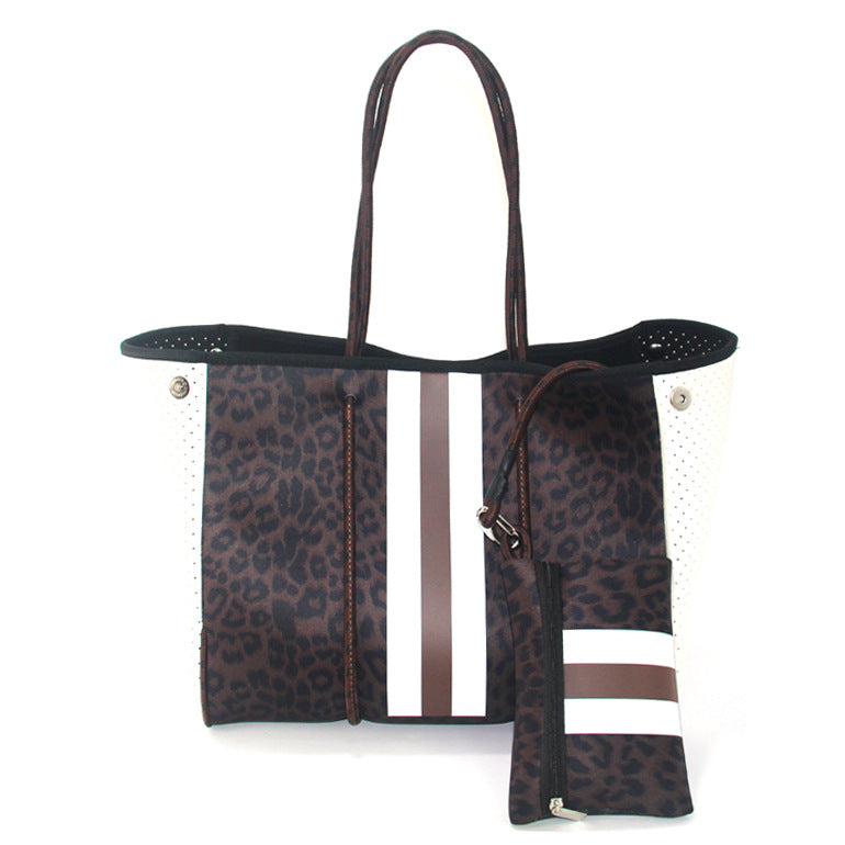 Leopard Print Printed Black Portable Beach Shoulder Bags
