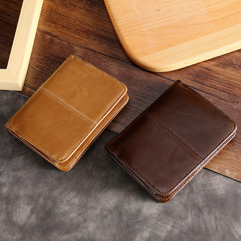 Men's Oil Wax Leather Short Zipper Multifunctional Men's Wallet
