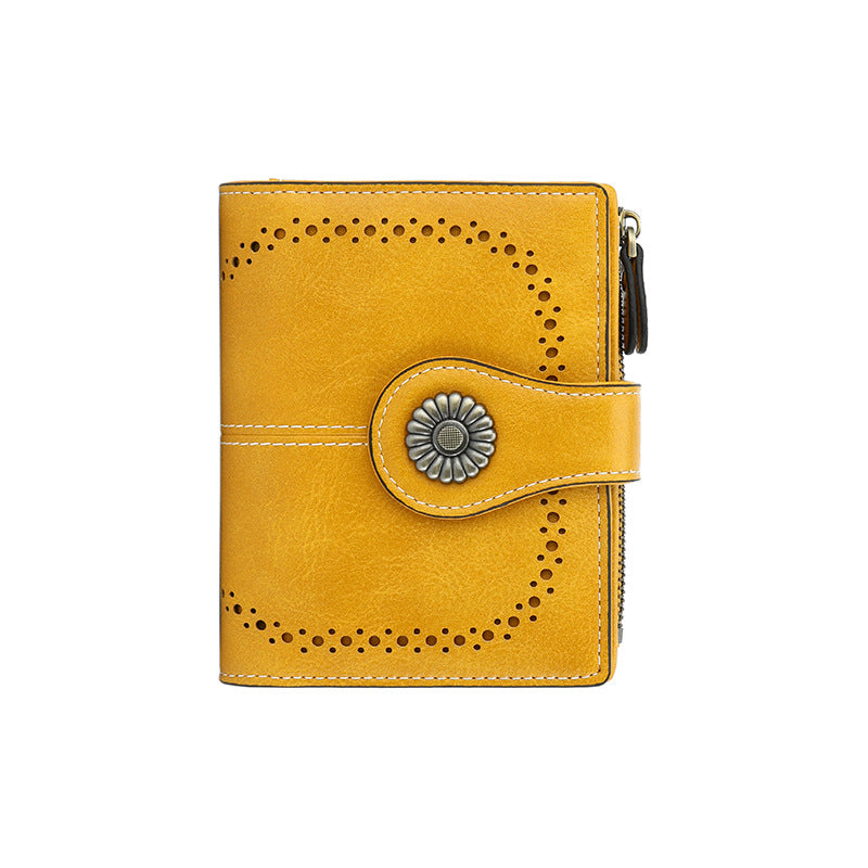Women's Short Retro Oil Wax Skin Ladies Wallet