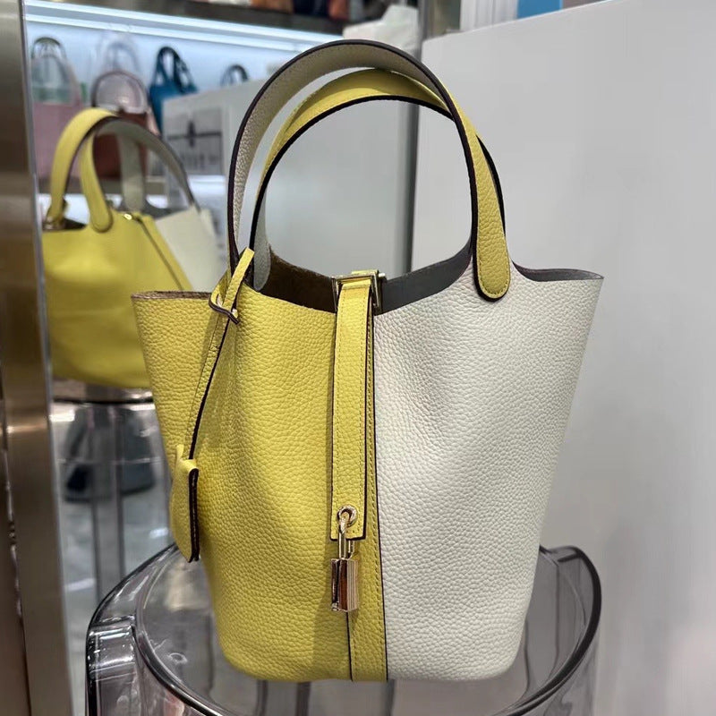 Women's Genuine Leather Vegetable Basket Bride Litchi Grain Bags