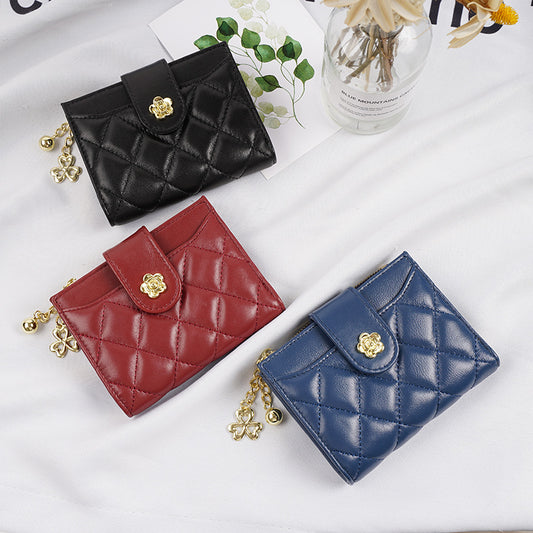 Women's Short Fashion Camellia Folding Multiple Slots Soft Ladies Wallets