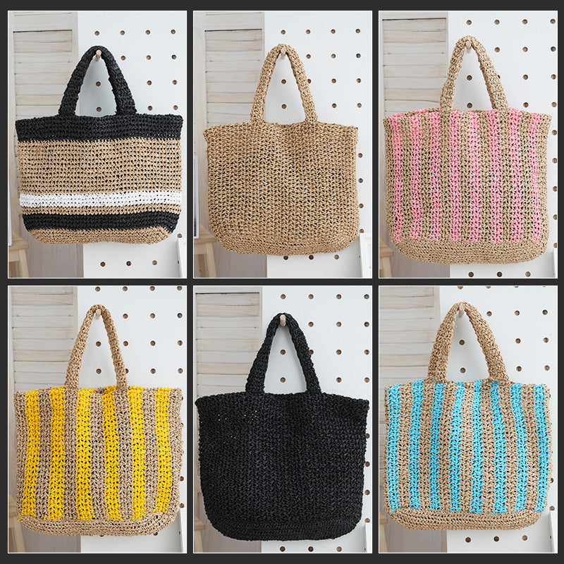 Vertical Stripes Hand-woven Letter Embroidery Fashion Woven Women's Shoulder Bag
