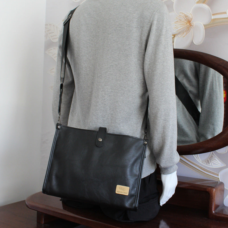 Men's Business Large Capacity Simple Leather Black Men's Messenger Bags
