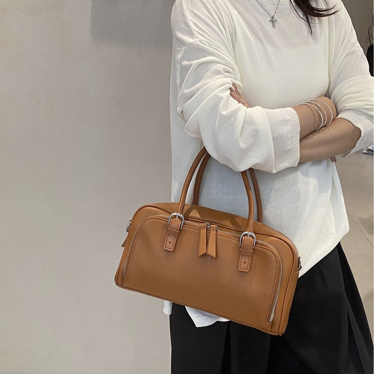 Women's Genuine Leather Korean Fashion First Layer Cowhide Portable Simple Bags