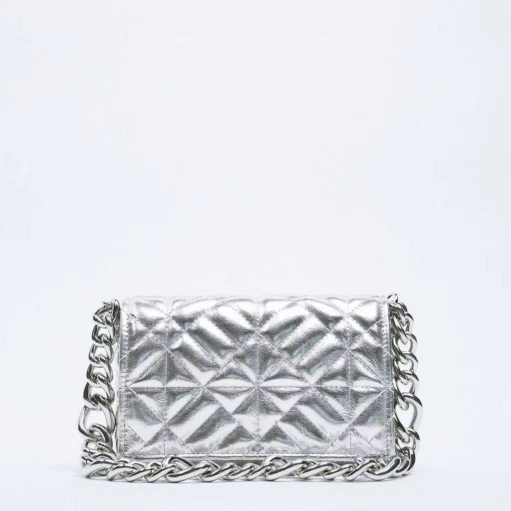 Check Thick Chain Quilted Rice Word Crossbody Bags