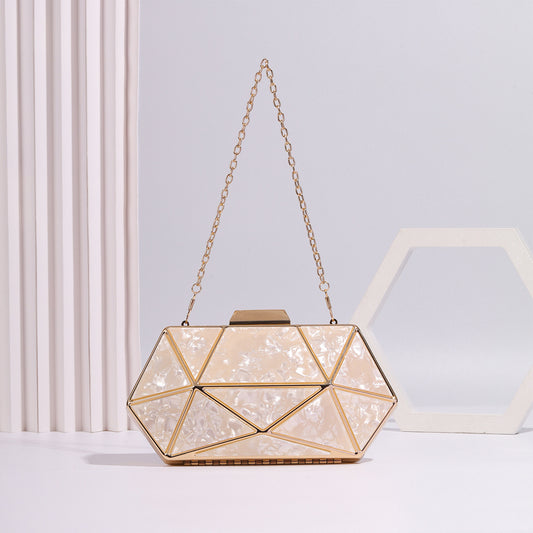 Women's Acrylic Metal Rhombus Elegant Chain Hand Evening Bags