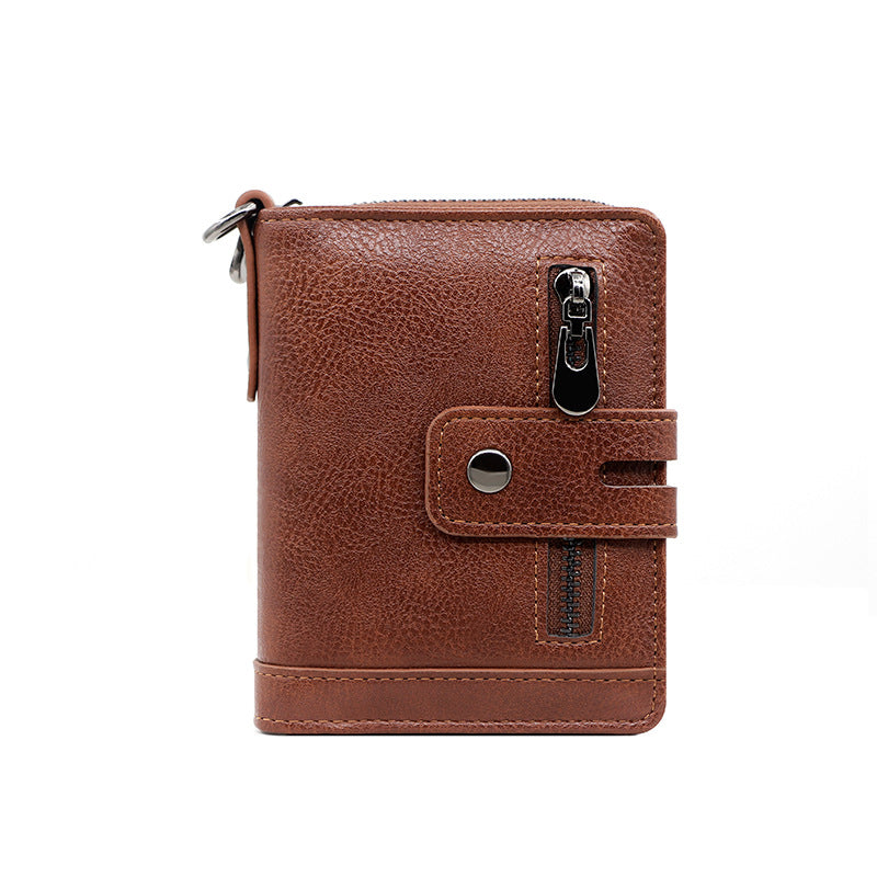 Men's Vintage Short Zipper Hasp 2 Fold Card Holder