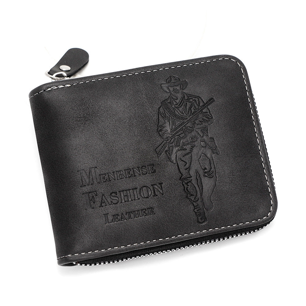 Men's Trendy Hunter Embossed Short Scarf Large Capacity Three Fold Pocket Handbags