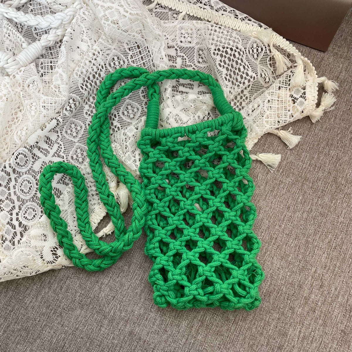 Handmade Cotton Thread Woven Hollow Out Mini Fashion Simple Summer Women's Messenger Bag