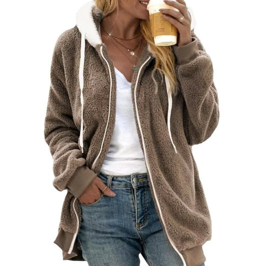 Women's Loose Plush Zipper Hooded For Sweaters