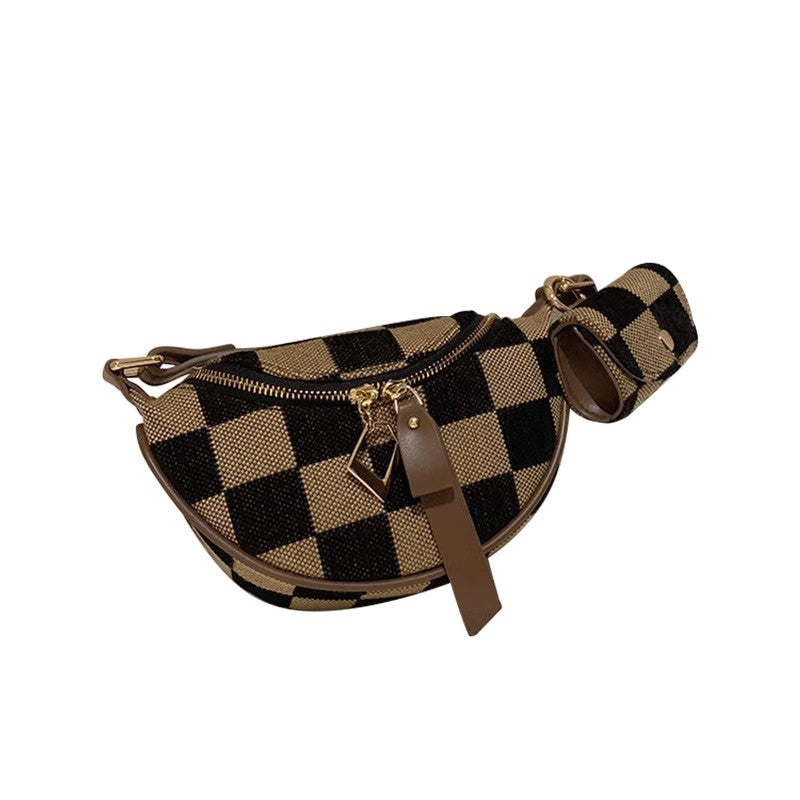 Women's High Sense Large Capacity Retro Chessboard Grid Women's Messenger Bag