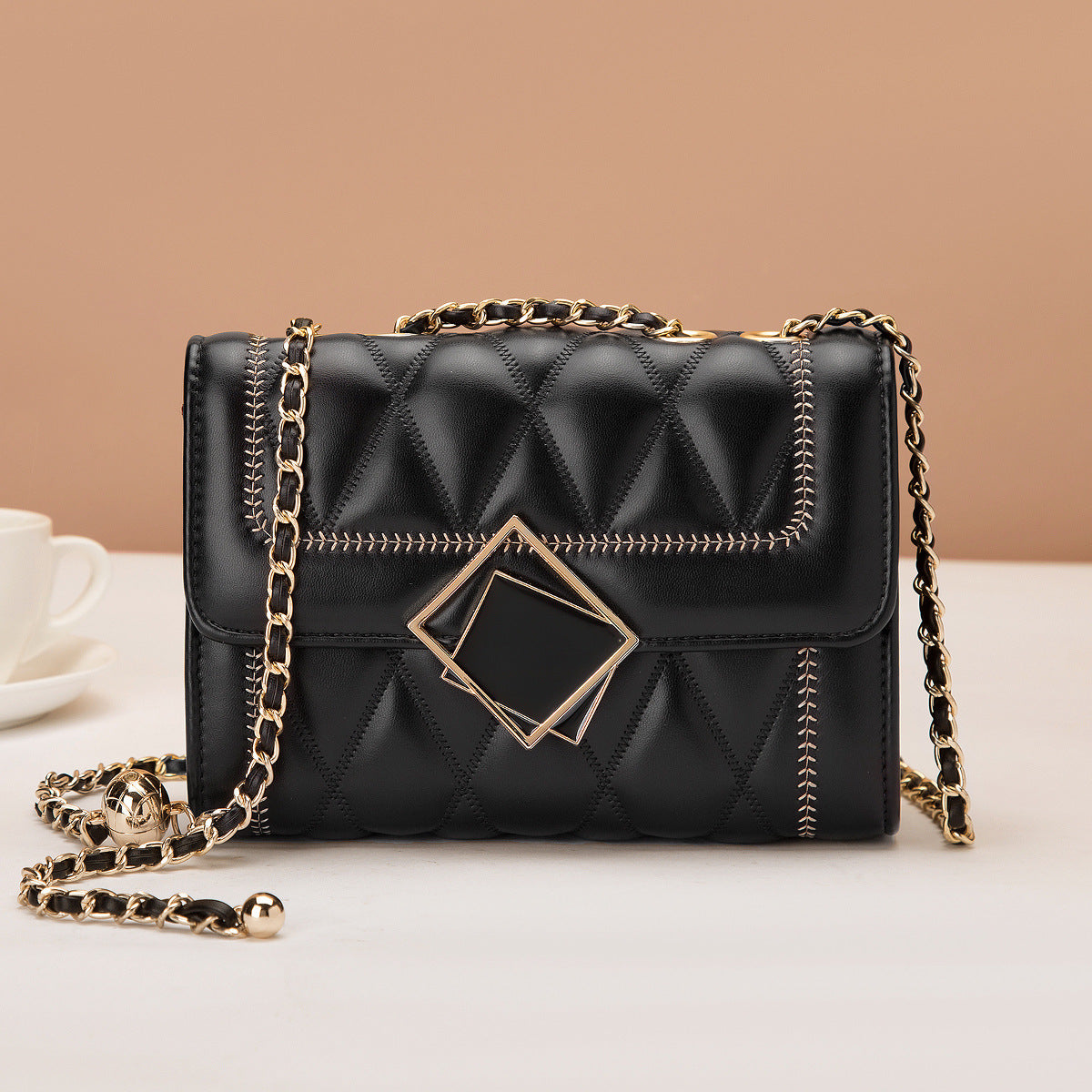 Women's Golden Balls Chain Diamond Pattern Crossbody Bags