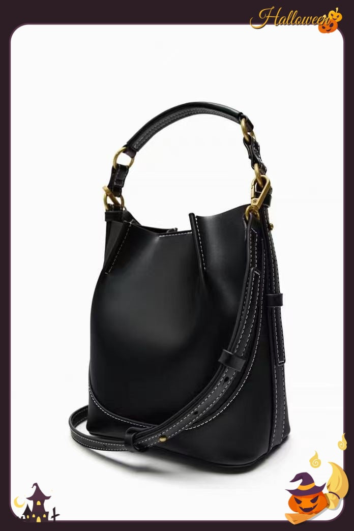 Women's Capacity Wide Strap Brown Drawstring Portable Bucket Bags