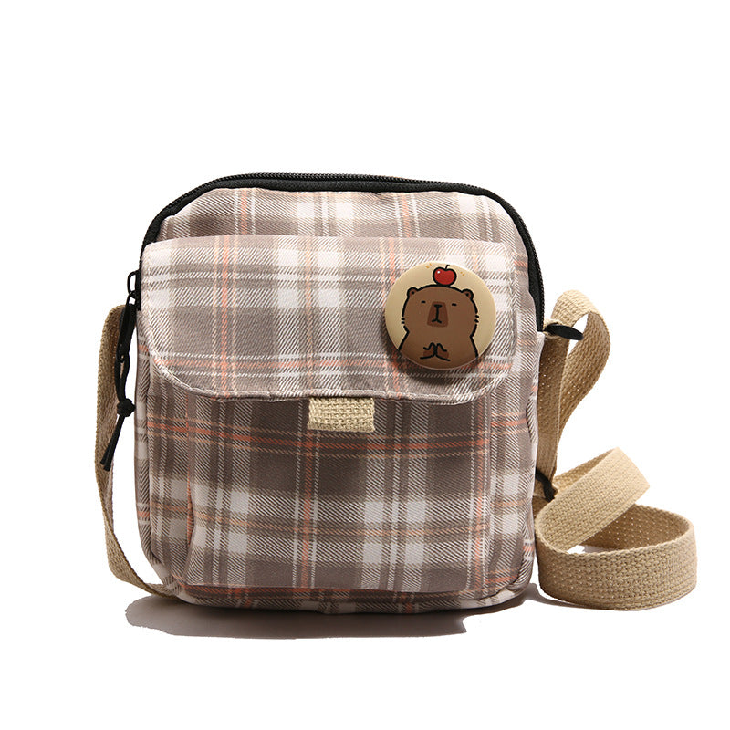 Women's Canvas Plaid Minority Plush Mini Retro Women's Shoulder Bag