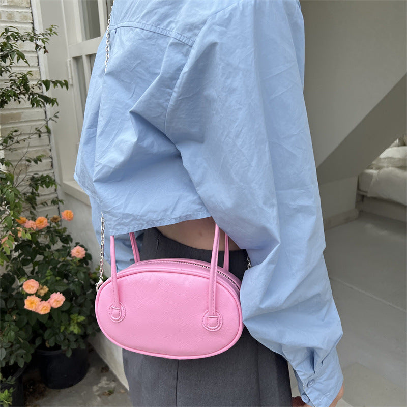 Women's Korean Style Niche Chain Oval Simple High Crossbody Bags