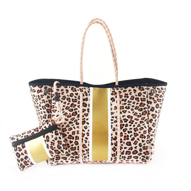 Leopard Print Printed Black Portable Beach Shoulder Bags