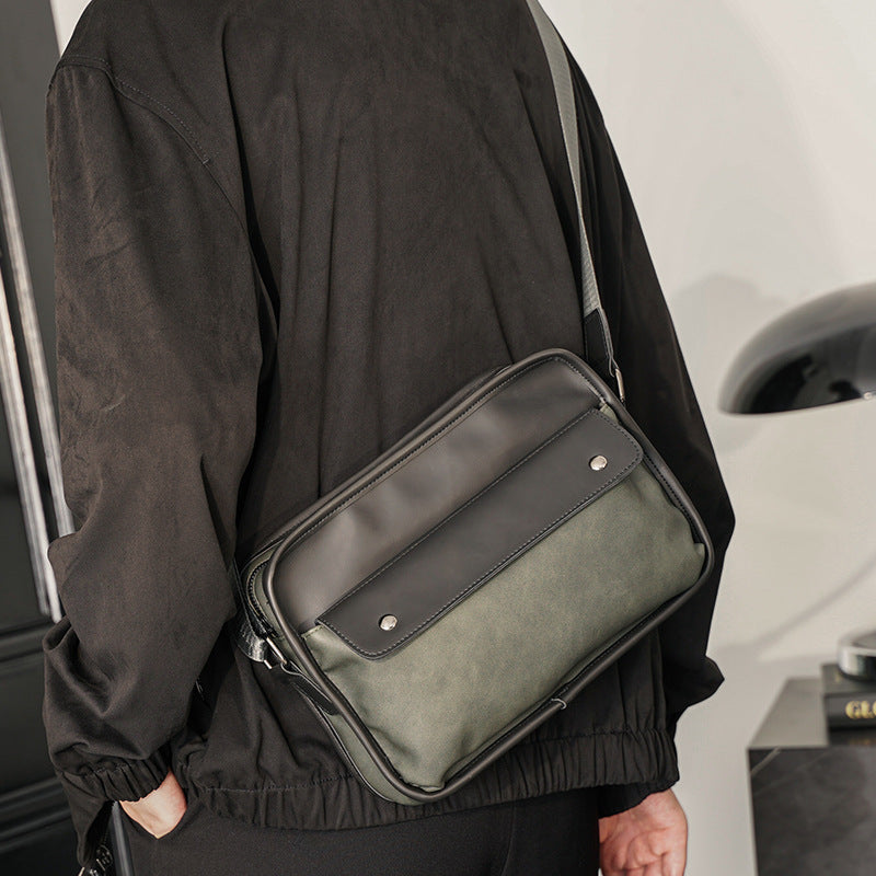 Men's Fashion Retro Simple Stitching Horizontal Trendy Men's Shoulder Bags