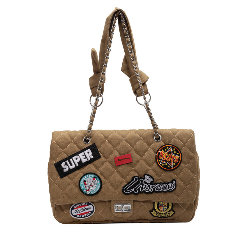 Women's Classic Style Large Capacity Fashion Badge Rhombus Crossbody Bags