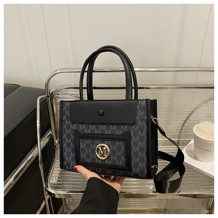 Women's Large Capacity Gilding Letters Western Style Printed Stitching Women's Shoulder Bag