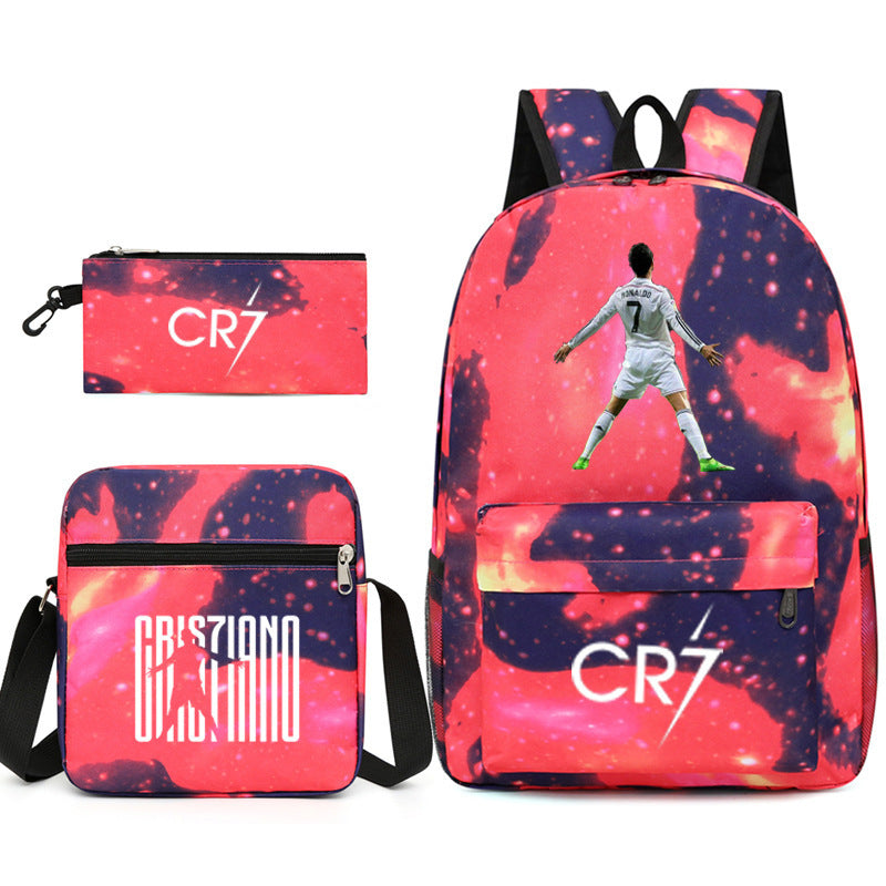 Football Luo Peripheral Printed Three-piece Set Backpacks
