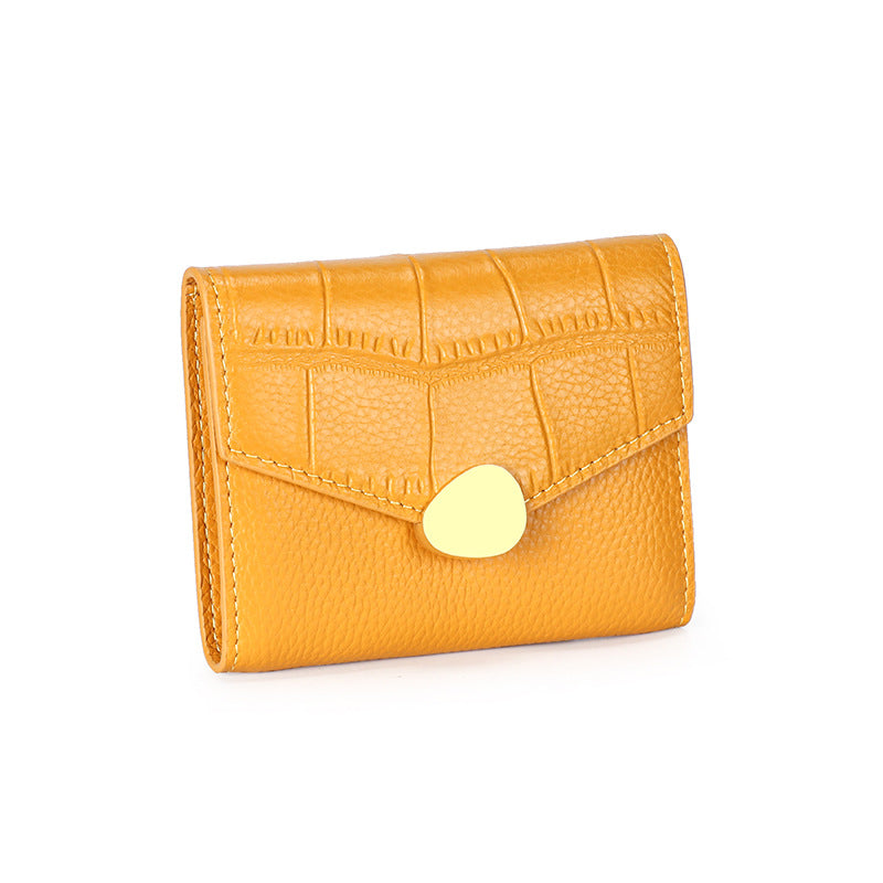 Women's Leather Short Cowhide Crocodile Pattern Three Folding Ladies Wallets