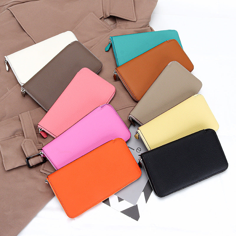 Women's High-grade Pure Cowhide Long Multifunctional Zipper Clutch Fashion Genuine Ladies Wallet