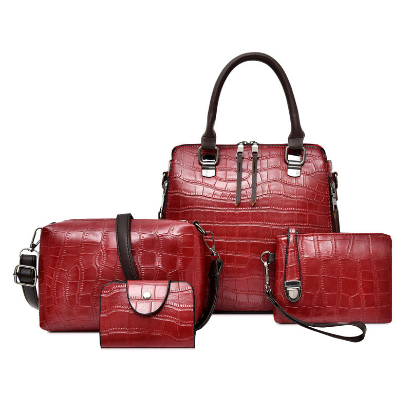 Women's Crocodile Pattern Portable Mother Retro Lady's Handbags