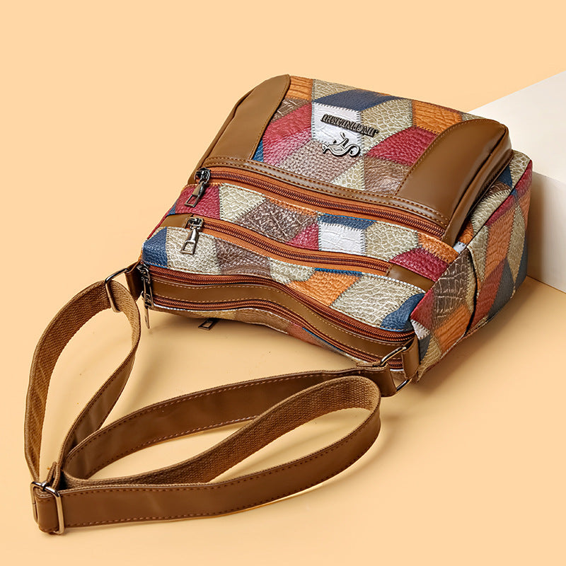 Women's Leather Fashion Trend Blype Colored Mosaic Personalized Women's Shoulder Bag