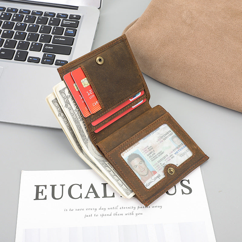Men's Retro Short Genuine Leather Thin First Layer Cowhide Simple Men's Wallet