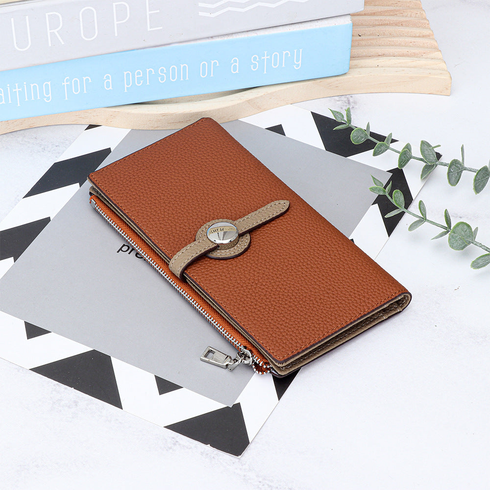 Layer Cowhide Long Fashion Fold Large Ladies Wallets