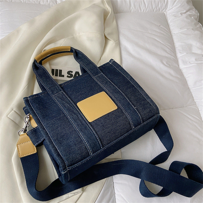 Women's Stitching Contrast Color Jean Large Capacity Handbags