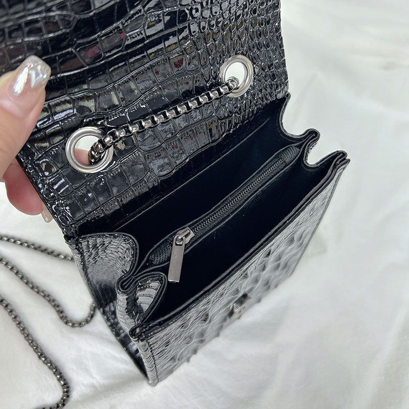 Women's Crocodile Pattern Mobile Mini Chain High Sense Bags
