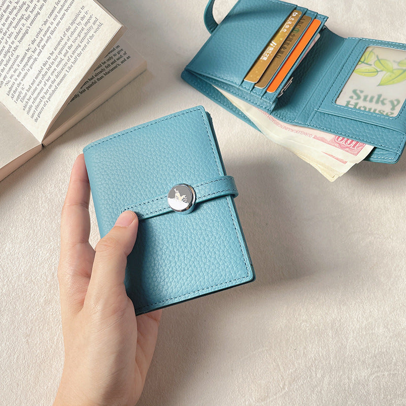 Women's Green Simple Short Thin Solid Color Cowhide Ladies Wallets