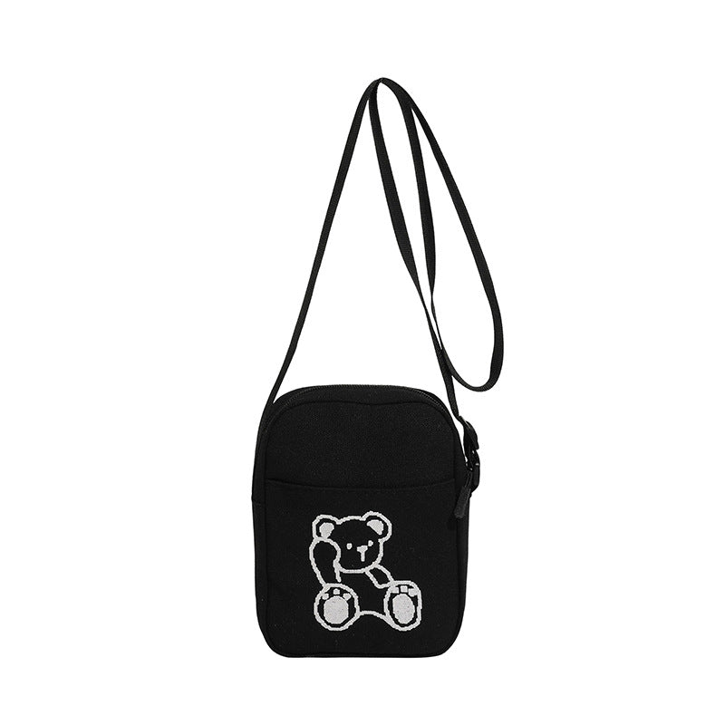 Women's Cute Bear Embroidery Canvas Versatile Women's Shoulder Bag