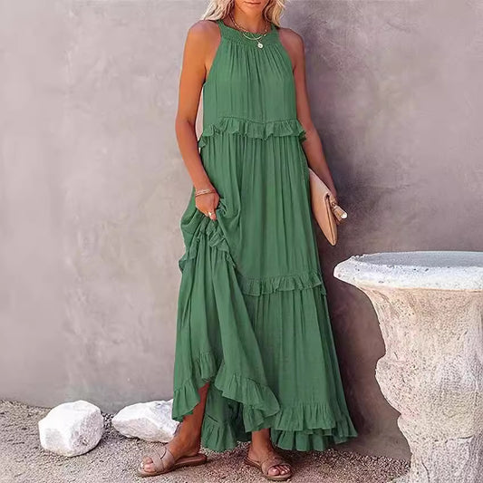 Women's Vacation Style Ruffled Long Dress Wide Dresses