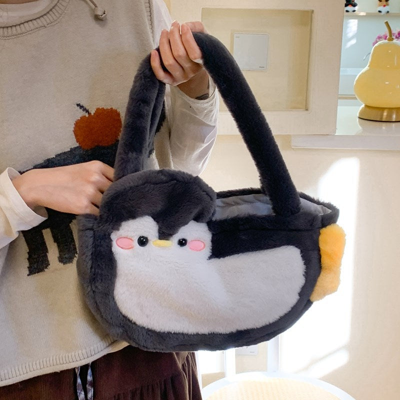 Soft Cute Sweet Lightweight Furry Penguin Childlike Funny Women's Shoulder Bag