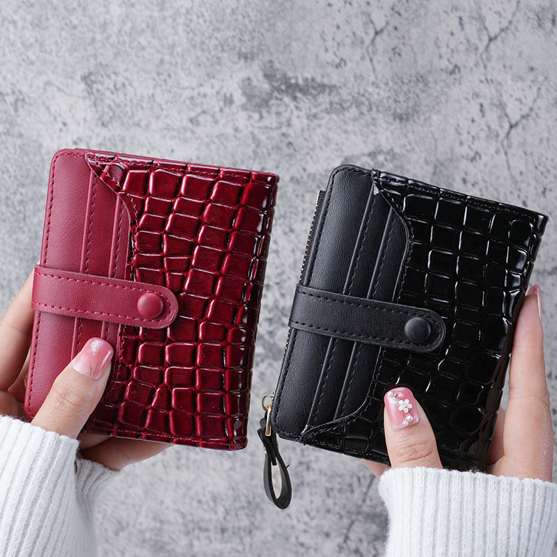 Women's Stone Crocodile Short Korean Style Zipper Ladies Wallet