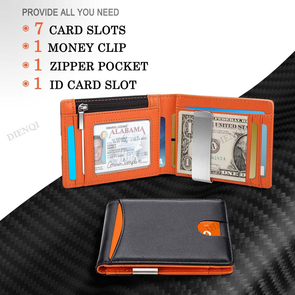Men's Gold Clip Swiping Zipper Pocket Carbon Men's Wallets
